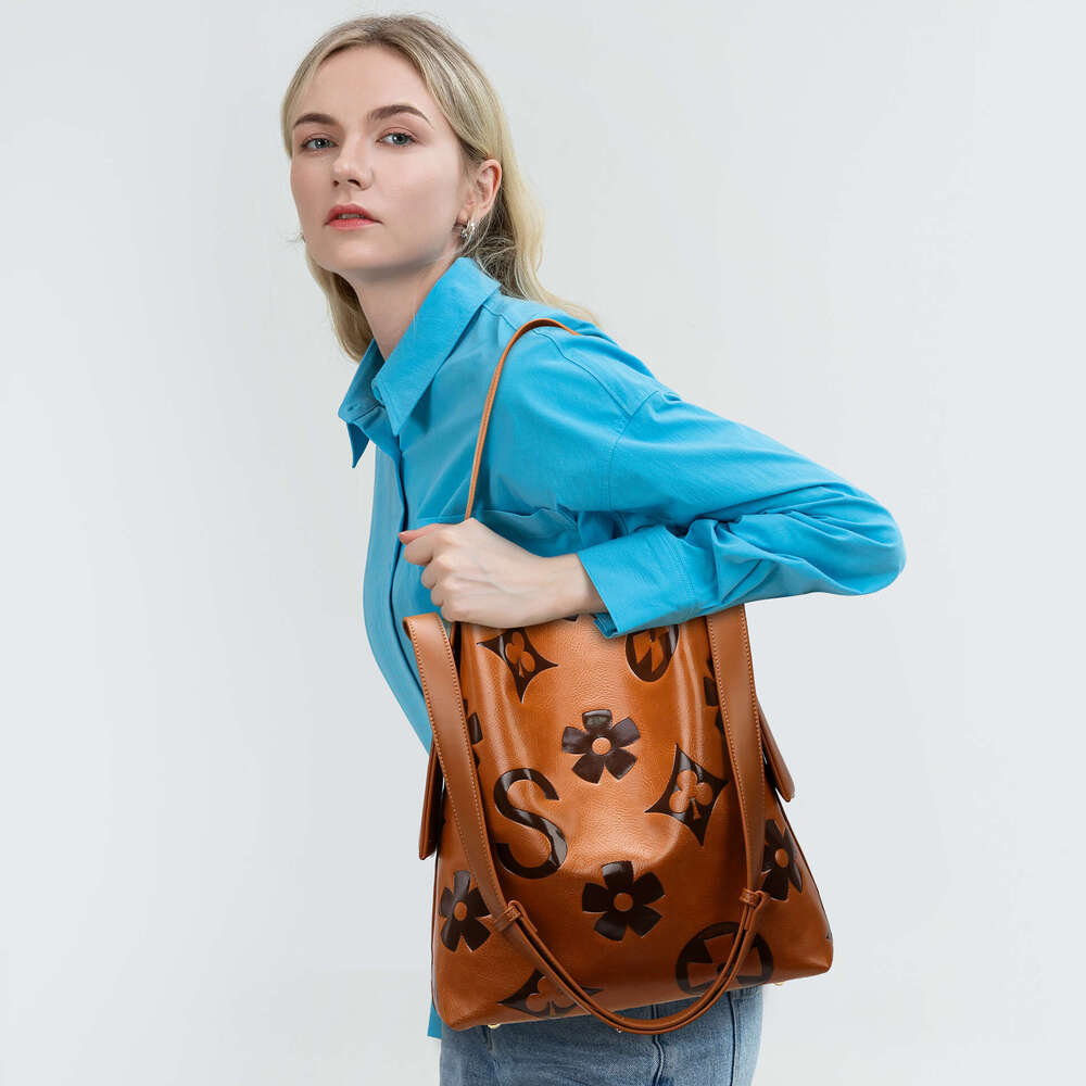 Bucket Women Spring Fashion Embossed Shoulder Bag Large Capacity High-End Handbag For Work Commute