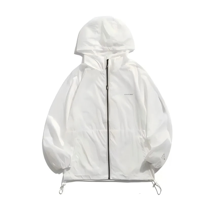 Summer Trend Mens Zipper Sun Shirt Hong Kong Style Loose Sportswear Jacket Solid Color Hooded Sunshade UV Jacket 250614