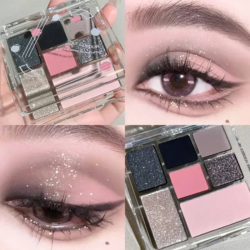 Sweet Cool d Eyeshadow Palette Pink-black Hot Girl New 7 Colors Glitter Pearly Shadow Eyes Korean Makeup Pallet Cosmetics