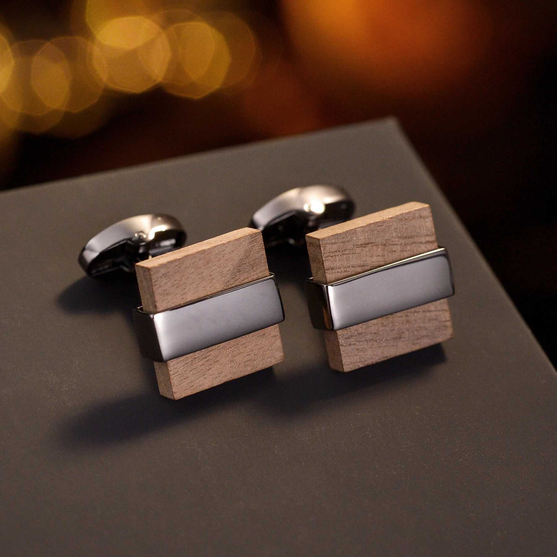 High Quality Copper Geometric Wooden Cufflinks for Men Wedding Birthday Daily Cuff Buttons Fashion Male Jewelry Gifts XJ250614