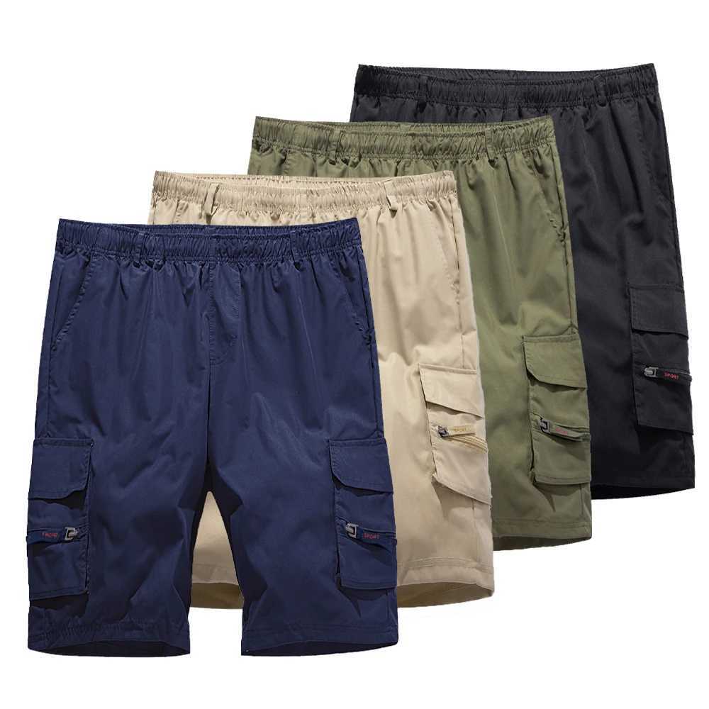 Mens Work Short Pants Zipper Pocket Casual Knee Shorts Loose Straight Cargo Shorts Summer Male Hiking Sports Shorts W250614