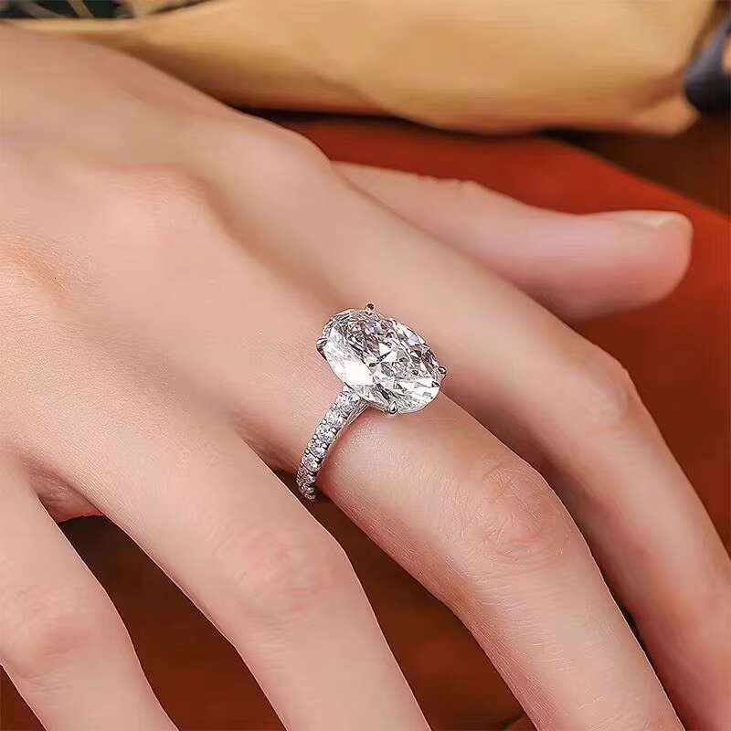 Hot Selling 925 Sterling Silver Womens Engagement Wedding Moissanite Rings 1CT 2CT 3CT VVS Oval Moissanite Ring