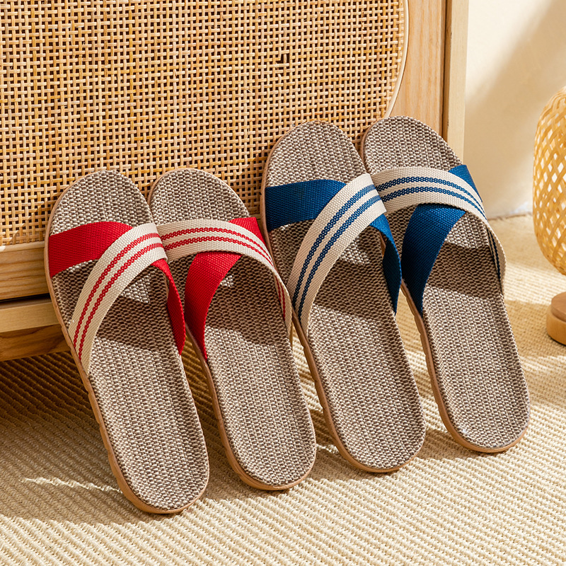 Home linen slippers, thick soled straw woven summer men's sandals, women's indoor anti slip shoes, designer sandals, women's sandals