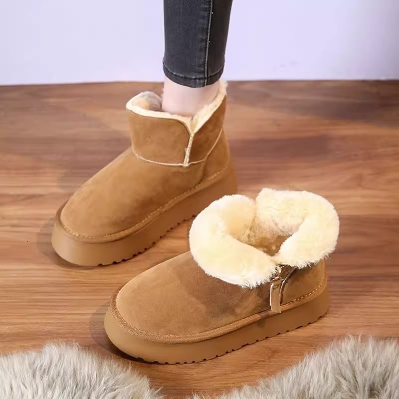 Ddmysports Thick Soled Snow For Women New Winter Fleece Lined Sheepskin Thickened Northeastern Cotton Shoes Slip On Boots Outdoor Shoes
