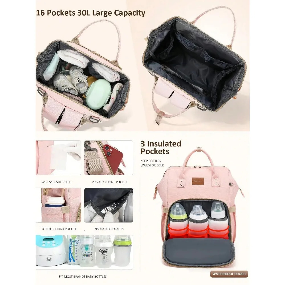 Diaper Bag Backpack With Changing Pad Pacifier Case Baby Bag for Boy Girl Toddler Waterproof Travel Diaper Bag for Mom 250614
