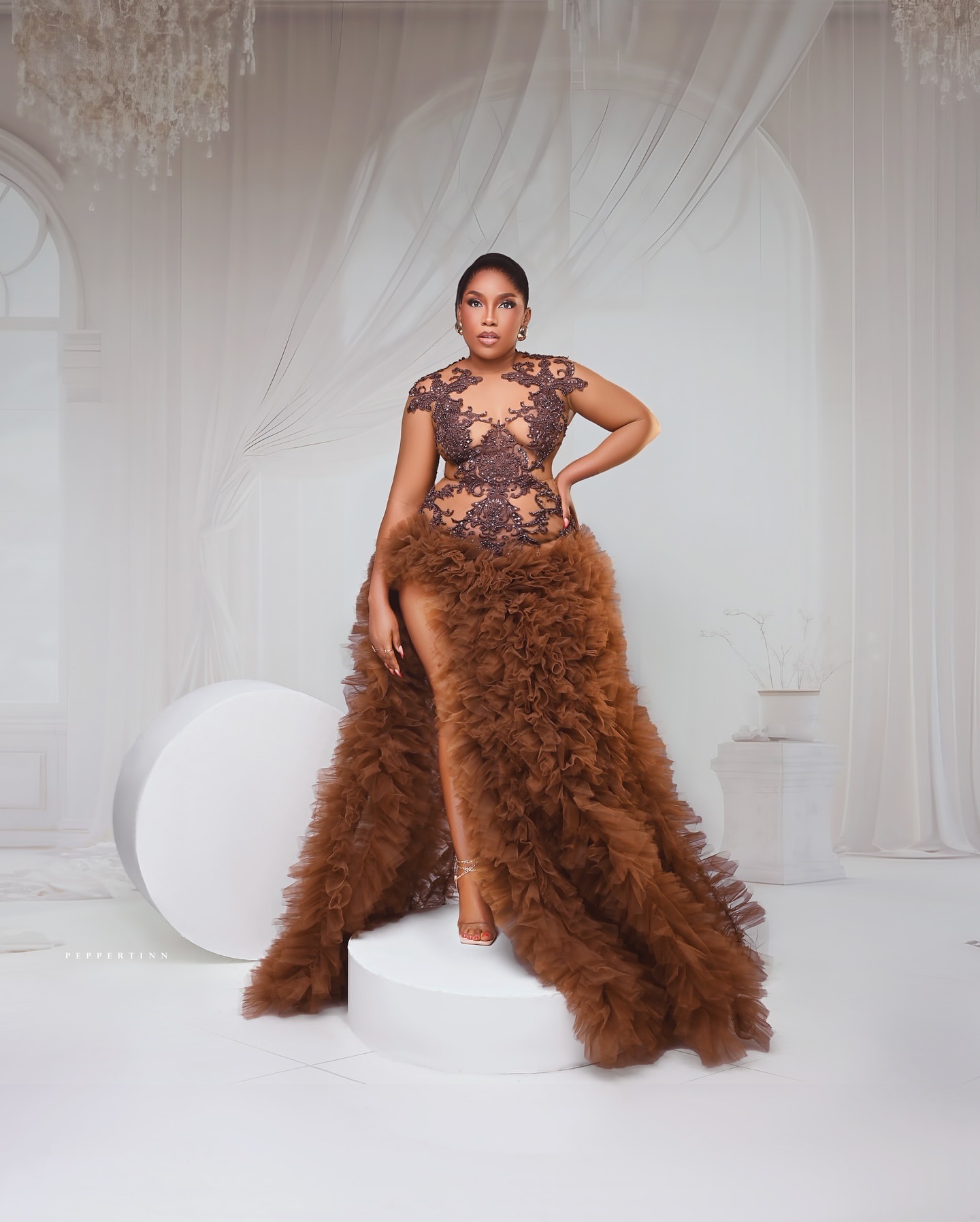 Chocolate A-line Prom Dresses 2025 Lace Beaded Tulle Tiers Evening Formal Party Second Birthday Engagement Gowns Plus Size Dress For Special Occasions