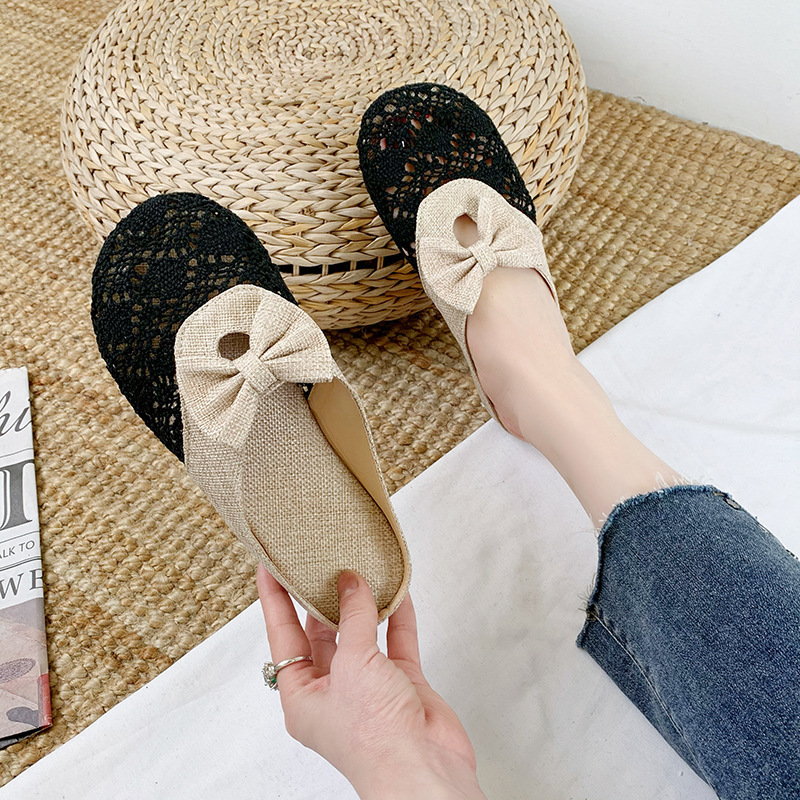 Ddmyoutdoor Women S New Summer Versatile Outdoor Mesh Breathable Non Slip Linen Cotton Closed Toe Half Slippers Cool Sandals For Outdoor Shoes