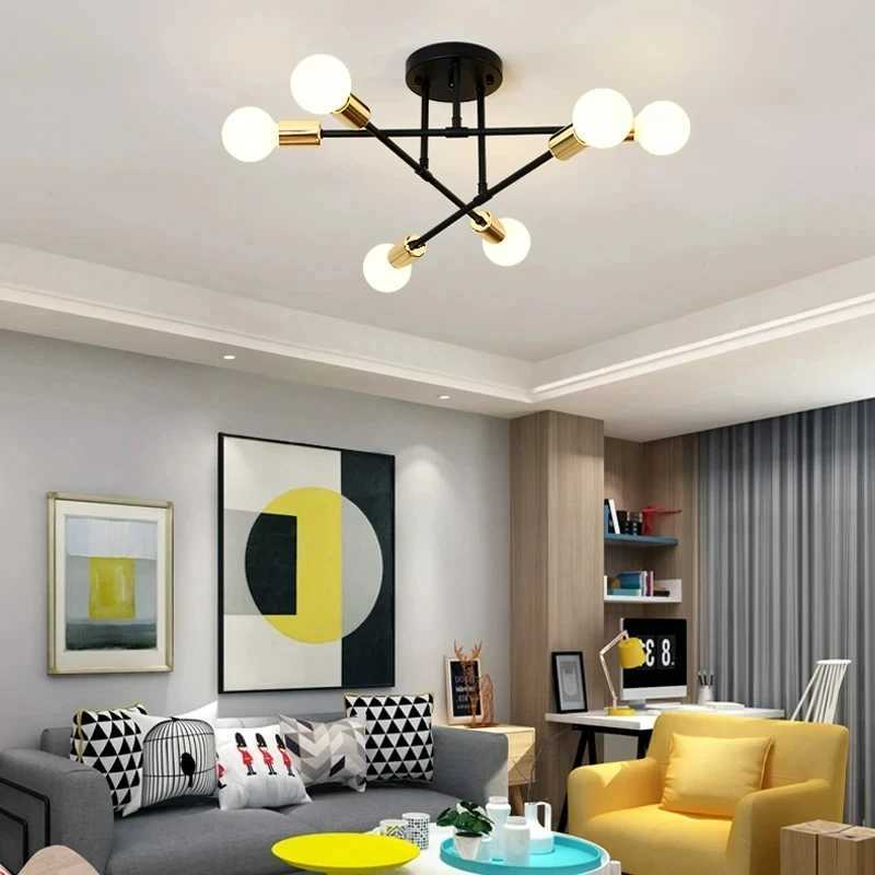 Nordic Minimalist Pendant Light Ceiling Lamp LED Chandelier Suitable for Bedrooms Living Rooms Black Gold Lighting Decoration XJ2500613