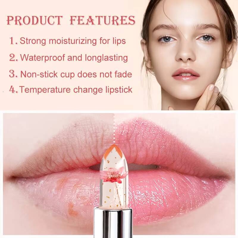 Waterproof LipStick Jelly Transparent Color Changing Lipstick Long Lasting 6 Colors Flower Lipsticks Lip balm happy