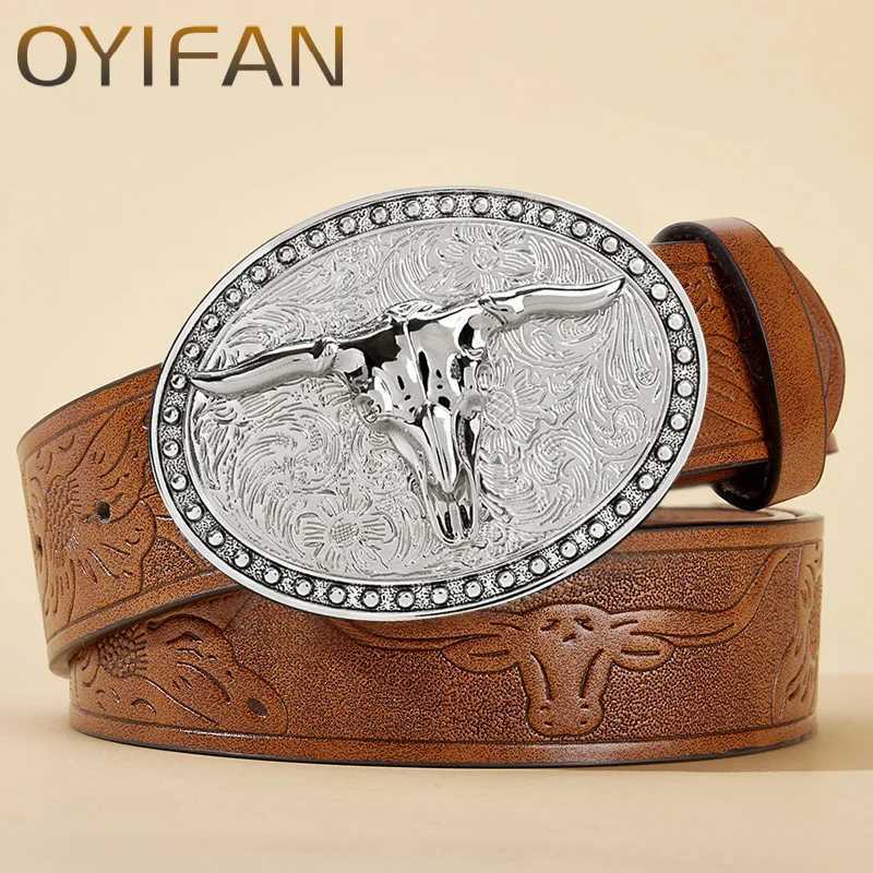 OYIFAN Cowgirl Belt Western Cowboy Leather Belt Men Waist Strap Bl Decoration Floral Engraved for Jeans X250614