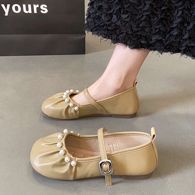 Ddmyoutdoor French Style Mary Jane For Women Autumn New Pearl Fairy Evening Wind Large Size Soft Sole Ballet Grandma Shoes Outdoor Shoes