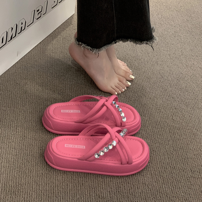 Ddmyoutdoor Summer Women S Slippers Skirts New Style Comfortable Thick Soled Height Increasing Rhinestone Beach Sandals For Petite Outdoor Shoes