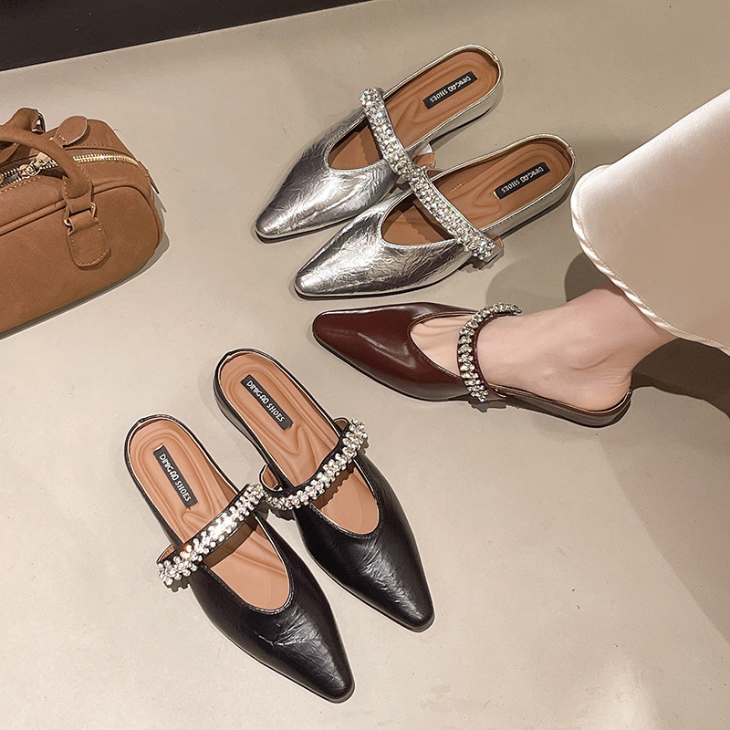 Ddmyoutdoor Pointed Toe Thick Sole French Slippers Spring Autumn New Style Hidden Heel Women S Shoes With Rhinestones Outdoor Shoes