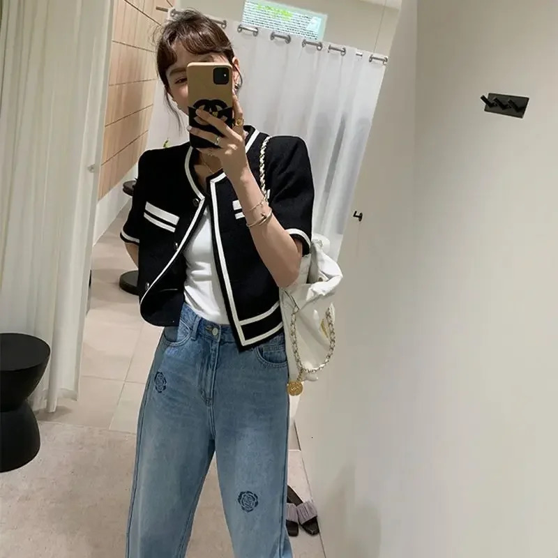Spring Summer O Neck Short Sleeve Jackets Women Loose Casual Vintage All Match Coat Korean Style Chic Outerwear Tops 250611