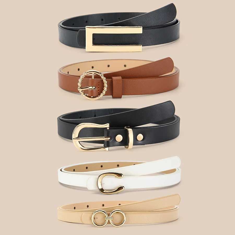 5pcs Belt Wen Fashion PU Leather Thin Belts with Alloy Buckles in Solid Color Simple Pin Buckle Thin Belt For Jeans Dresses X250614