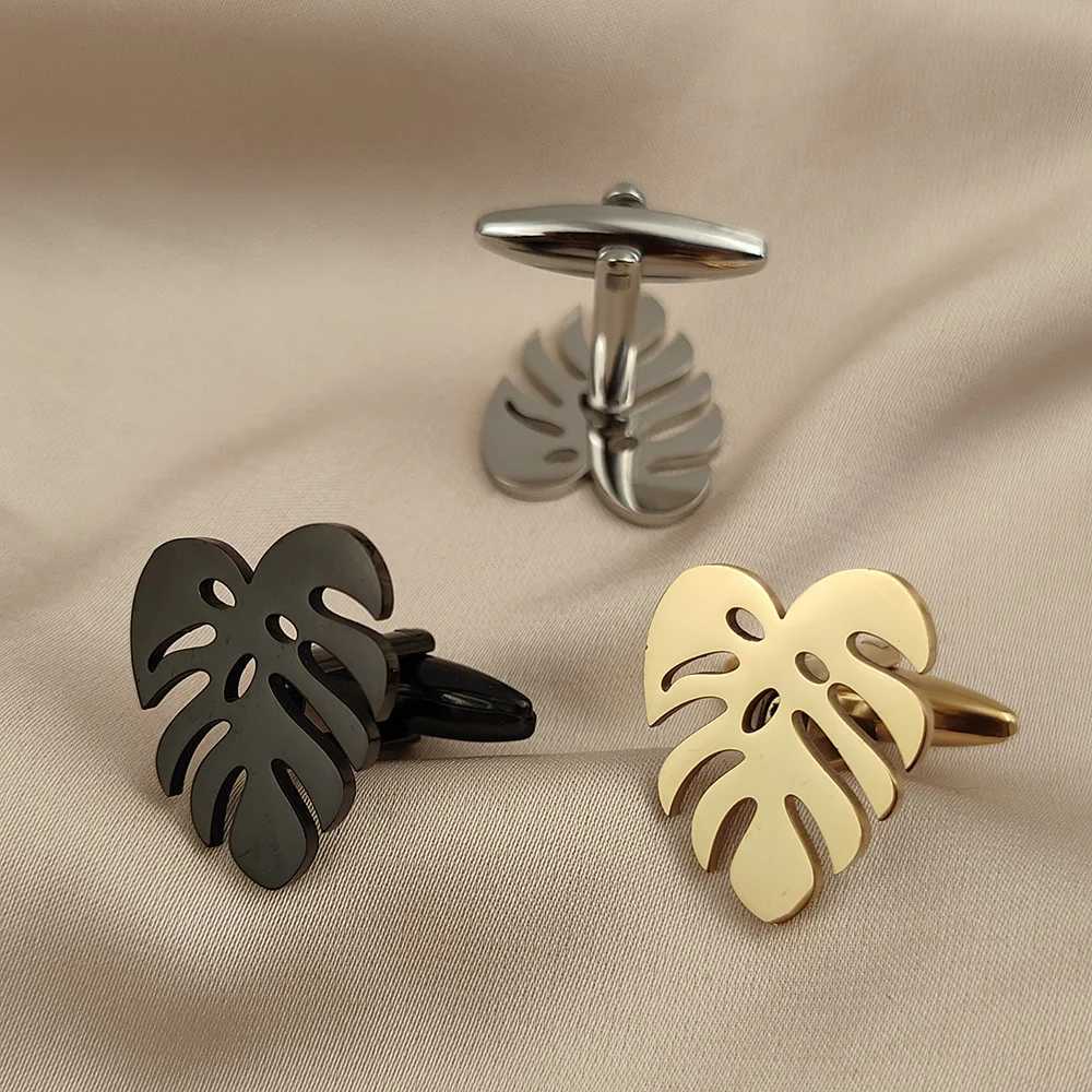 Stainless steel palm leaf cufflinks shirt and suit accessories French gilded tricolor cufflinks boyfriend gifts XJ250614