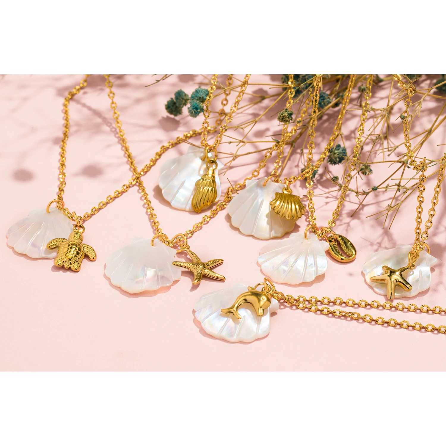 UHBINYCA Shell and Marine Life Pendant Necklace for Ladies Summer Beach Leisure Style Stainless Steel Jewelry Z250614