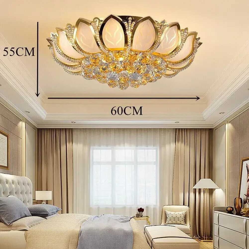 Modern Flush Mount Crystal Bedroom Ceiling Light Lotus Chandelier Living Room Lighting XJ2500613