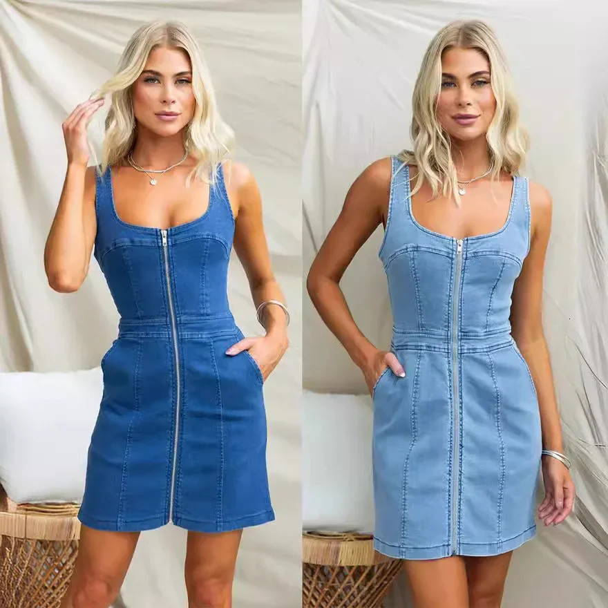Fashionable Casualslims Denim Dress Spring Summer Style Womens Clothing Sleeveless Smooth Slim Fit For All Occasions 250609