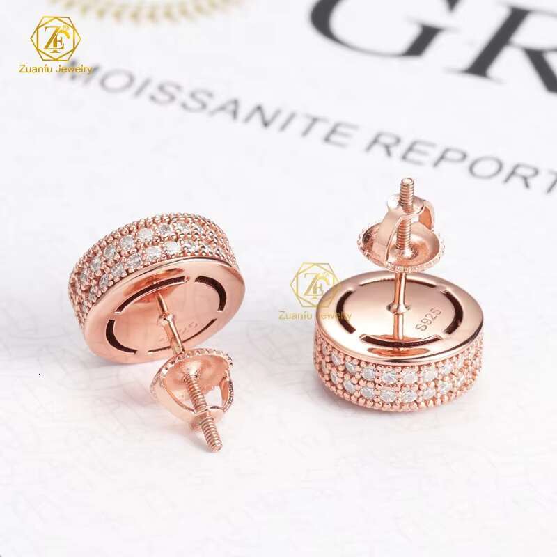 Trendy Style Hiphop Stud Earrings Rose Gold Moissanite Earrings 925 Sterling Silver VVS Moissanite Diamond Earrings