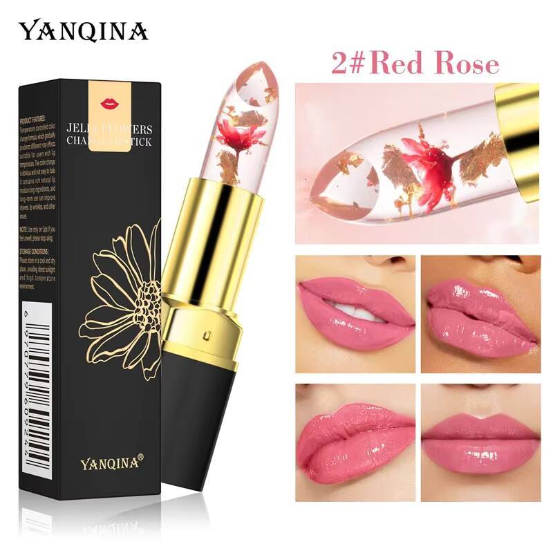 3 Colors Flower Transparent Lipstick Lasting Moisturizer Crystal Jelly Lipsticks Temperature Color Changing Lip Balm Lips Care happy