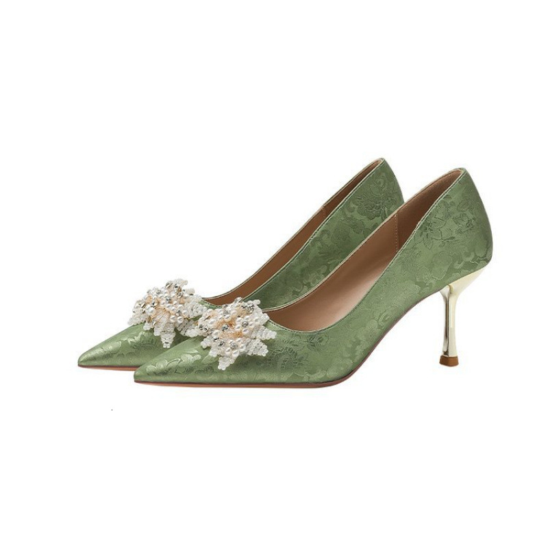 Ddmyoutdoor New Style Rhinestone Pointed Toe Stiletto Pearl Wedding Bridesmaid Shoes Elegant Commuter Professional Heels For Women Outdoor Shoes