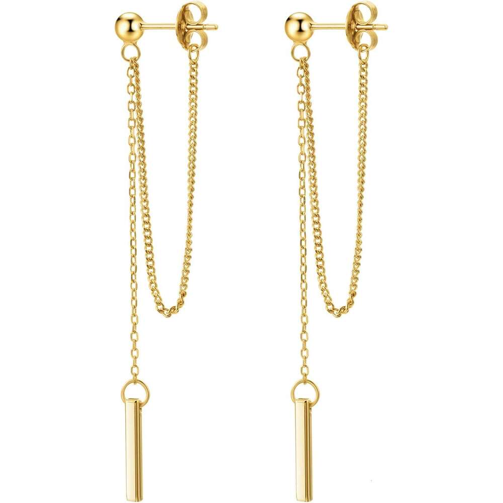 Chain Women Gold Plated Dainty Bar Drop Dangle Earrings Long Threader Earring Hypoallergenic Line Dangly Jewelry Gift for Teen Girls
