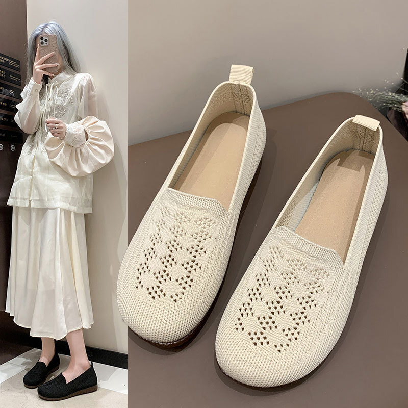 Ddmyoutdoor Ddmyoutdoor Flyknit Soft Sole Women S New Summer Hollow Breathable Mesh Slip On Loafers Maternity Grandma Shoes Outdoor Outdoor Shoes