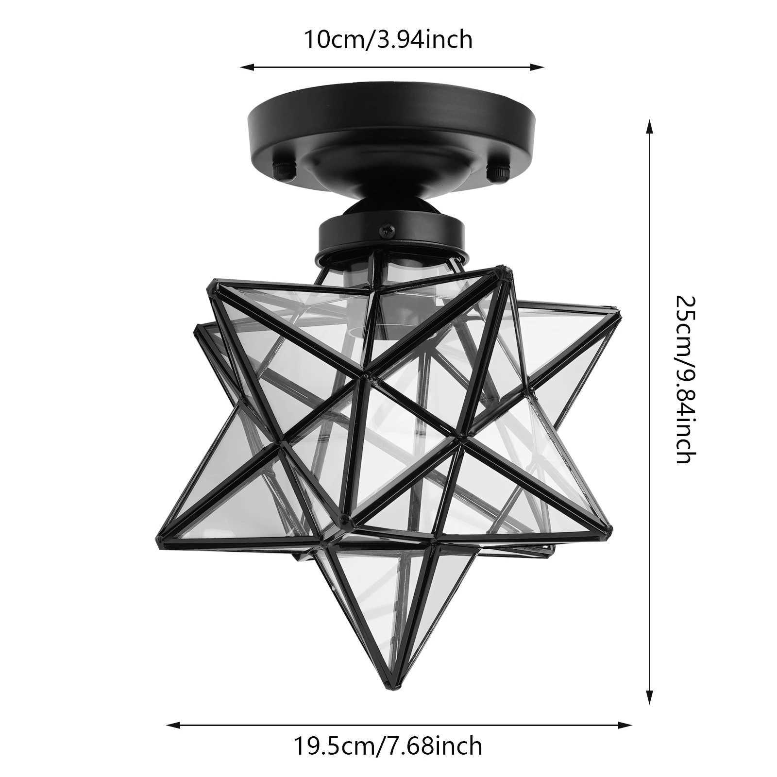 Moravian Star Ceiling Light Black Linear Star Flush Mount Ceiling Light with Clear Glass Lampshade Vintage Light for Room Decor XJ2500613