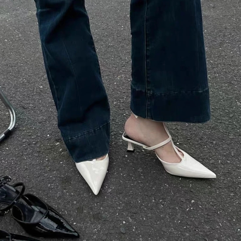 Womens Sandals Summer Low Heel Pointed Thin Strap Buckle Slippers Fashion Temperament 250605