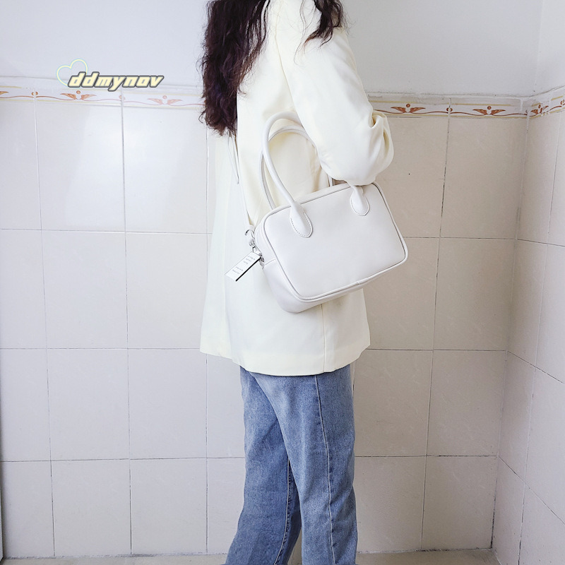Korean Niche Style Cream Color Fashionable Handbag Shoulder Crossbody Square Bag ddmynov