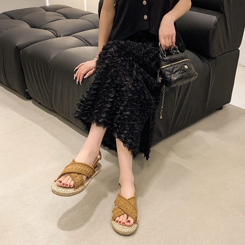 Ddmyoutdoor Thick Sole Woven Fisherman Sandals For Women Summer New Flat Sanya Travel Vacation Niche French Roman Shoes Outdoor Shoes