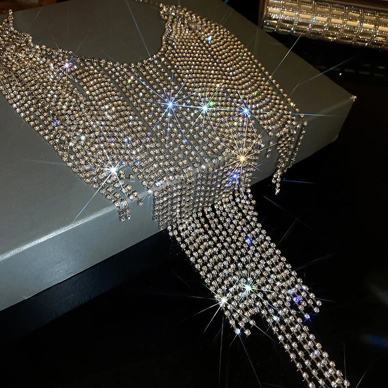 Long Tassel Inlaid Rhinestone Belly Chains Exaggerated Body Chain Fashion Matching Skirts Waist Jewelry Women Wedding 250610