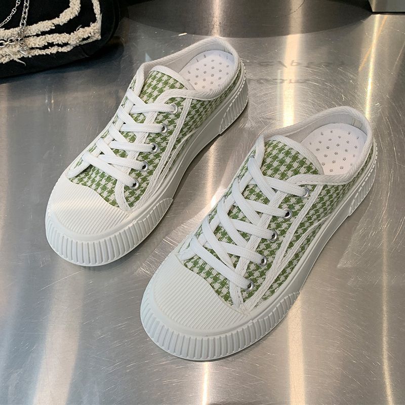 Ddmysports Baotou Slippers For Women New Summer Fashion Outdoor Lazy Half Flat Casual Canvas Shoes Outdoor Shoes