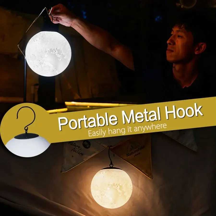 Outdoor LED Camping Lantern Waterproof Tent Lamp USB Rechargeable Portable Hanging Moon Light Garden Decor Lights W250613