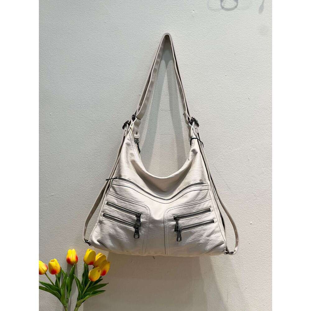 New Large Capacity Washed PU Women's Trendy Fashion Shoulder Versatile Backpack Soft Leather Crossbody Multi-use Bag