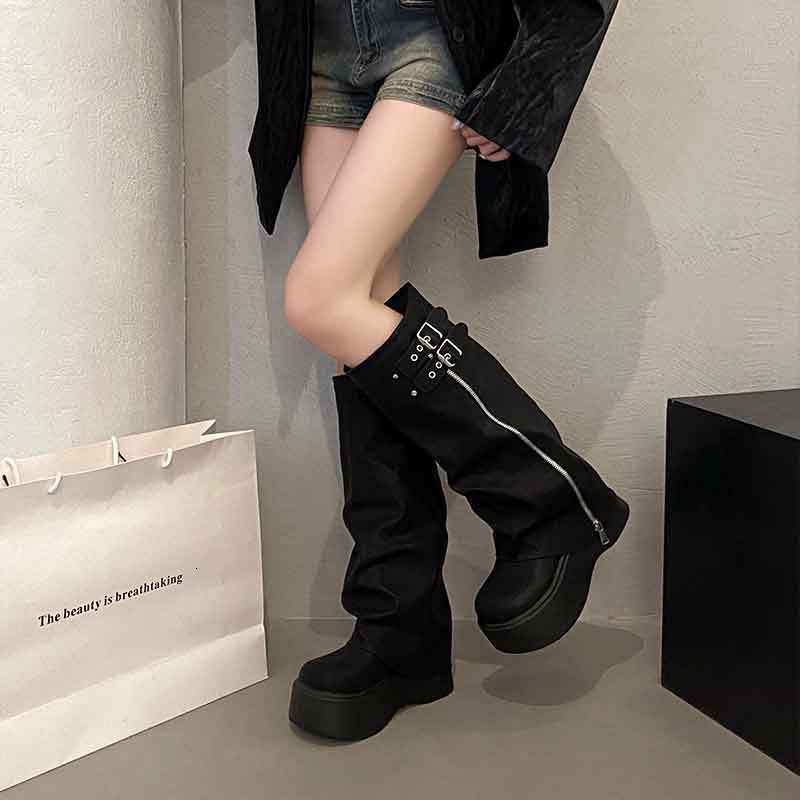 Ddmyoutdoor Soft Leather Chunky Sweet Cool Style Hot Girl Slouch Thick Sole Western Over The Knee Long High Tube Riding Boots Outdoor Shoes