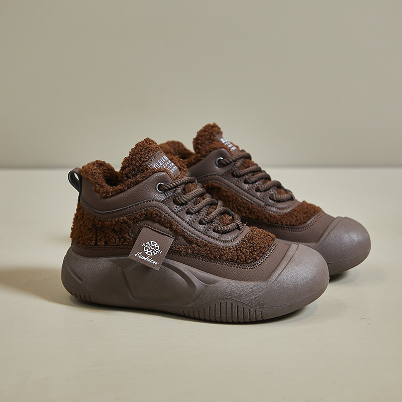 Ddmysports Lamb Wool For Women New Thick Soled Loafers British Style Height Increasing Fleece Lined Cotton Shoes Outdoor Shoes