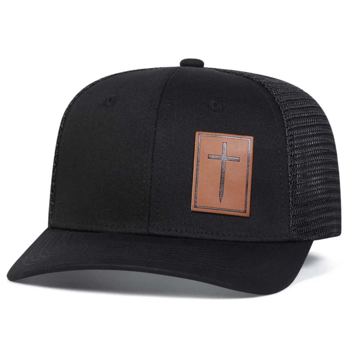 Unisex Cross Brown Leather Label Baseball Net Caps Spring Summer Outdoor Sunscreen Hat Adjustable Casual Trucker Hats W250614