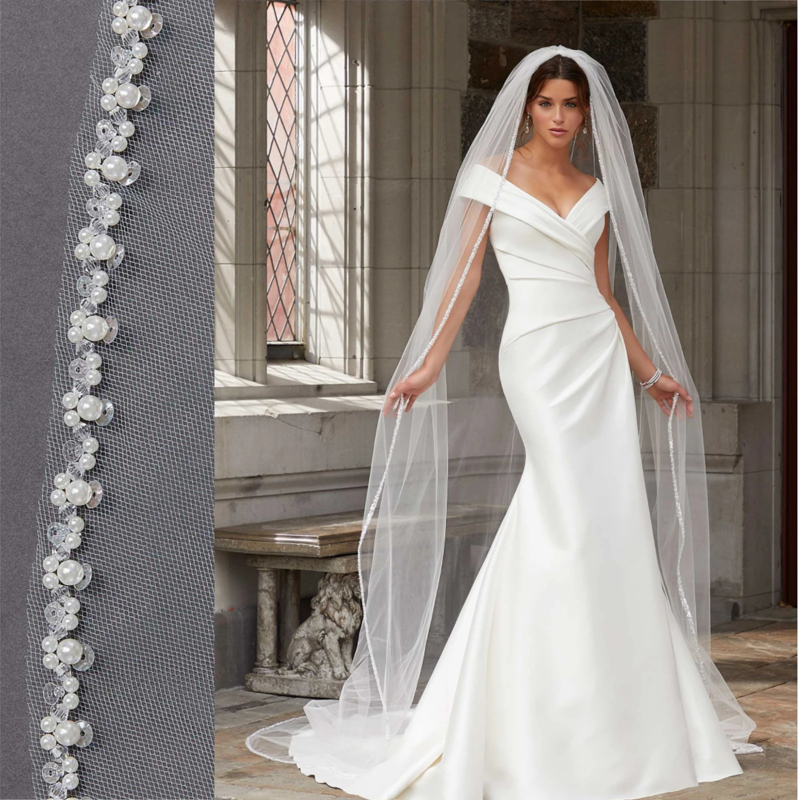 Cathedral Long Wedding Veil Crystal Organza Beaded Bridal Veil with Rhinestone Edge 1 Tier Soft Wedding Accessories G134 250603