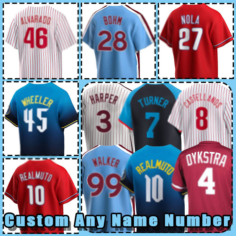 3 Bryce J.T. Realmuto Baseball Jerseys Philliess Alec Bohm Harper Trea Turner Aaron Nola Brandon Marsh Kyle Schwarber Zack Wheeler Nick Castellanos Ranger Suarez Ruiz