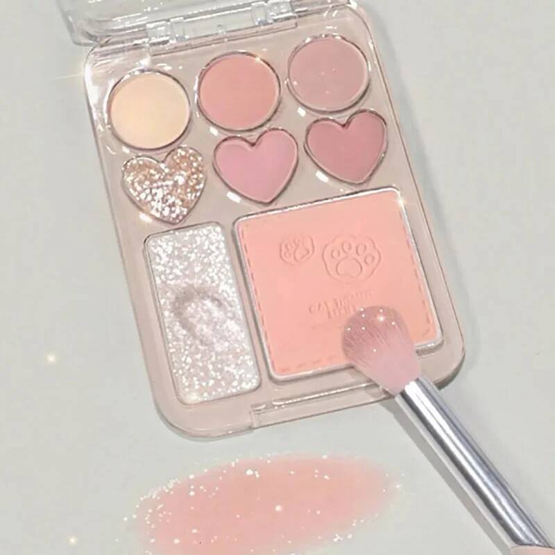 8-color Love Heart Palette Pearly Glitter Shiny Highlighter Shadow Shimmer Gray Pink Blush Eyeshadow Brighten Make Up