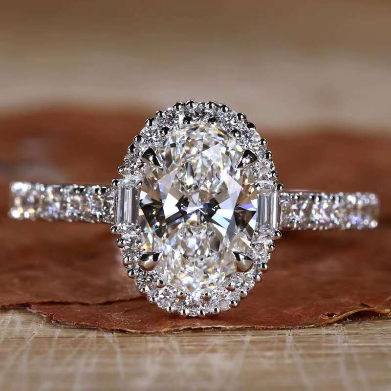 Gia Igi Certified CVD HPHT Lab Grown Diamond 14K/18K Solid Gold Engagement Ring for Women Oval Diamond Ring with Sparkling Halo