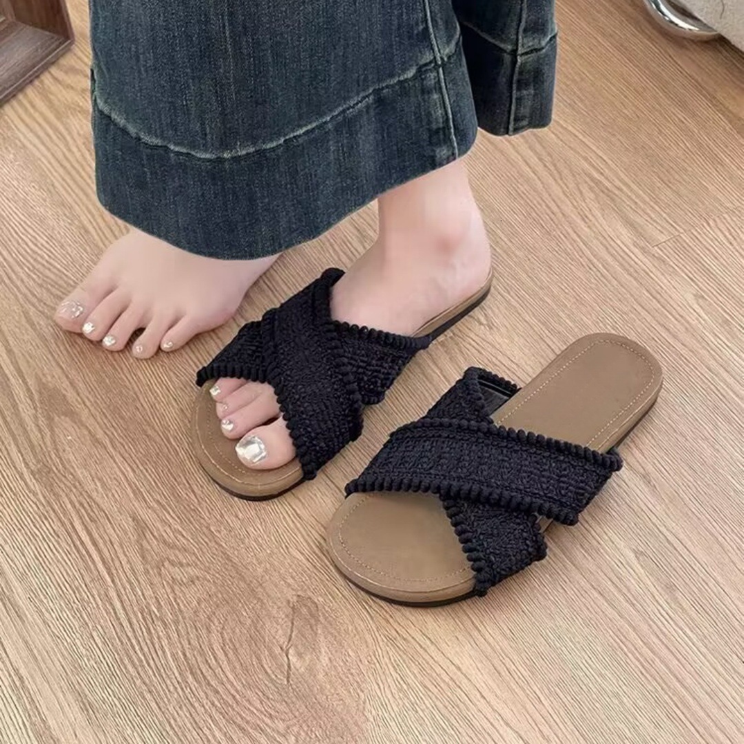 Ddmysports Flat Strap Sandals New Fairy Style With Dress Cross Beach Seaside Slippers Outdoor Shoes