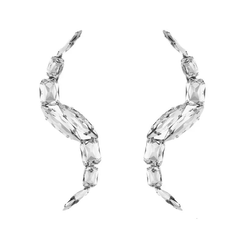 Exaggerated Rhinestone S-shaped Ear Clip Cuff Earrings Wedding Jewelry for Women Crystal Geometric Femme Clip Earrings 250610