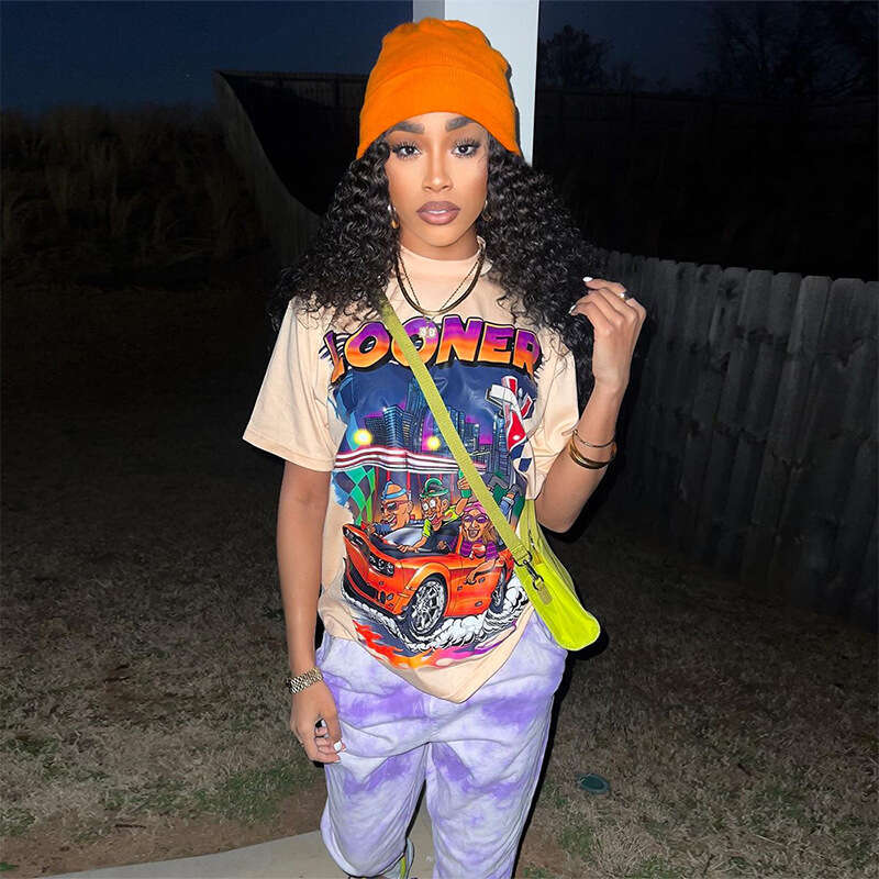 Women's Fashion Summer New Street Style Printed Versatile Round Neck Short Sleeve T-Shirt Breathable B5