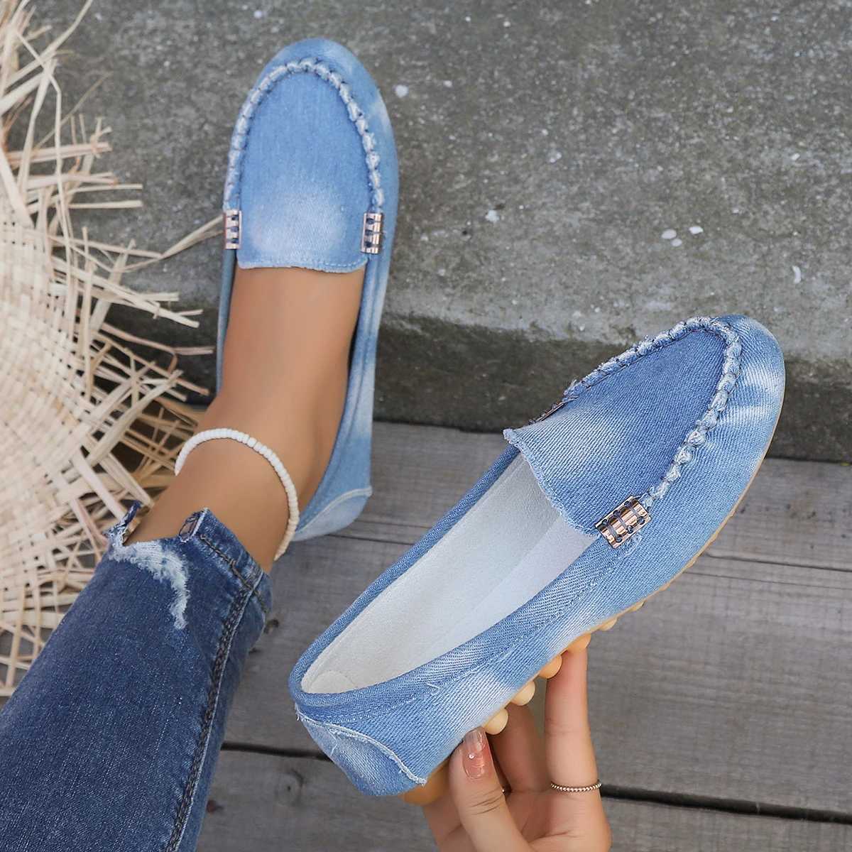 New Womens Casual Canvas Sneakers Spring Autumn Flat Loafers Fi N-slip Soft Round-toe Denim Flat Shoes Plus Size 43 XJ250614