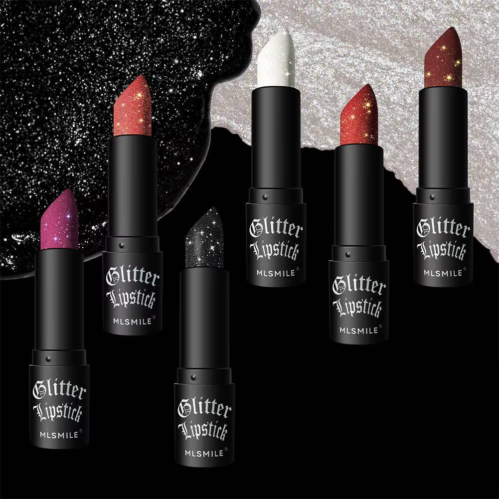 7Colors Glitter Waterproof Long Lasting Diamond Pearlescent Metallic Lipstick Black Lipgloss Women Lips Makeup Cosmetic happy