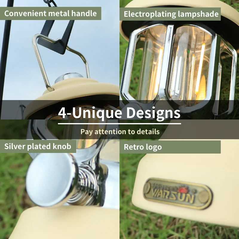 WARSUN CP19 Retro Barn Lantern - Hanging Outdoor Camping Light 600Lm Brightness IP44 Waterproof 30-Hour Runtime W250613