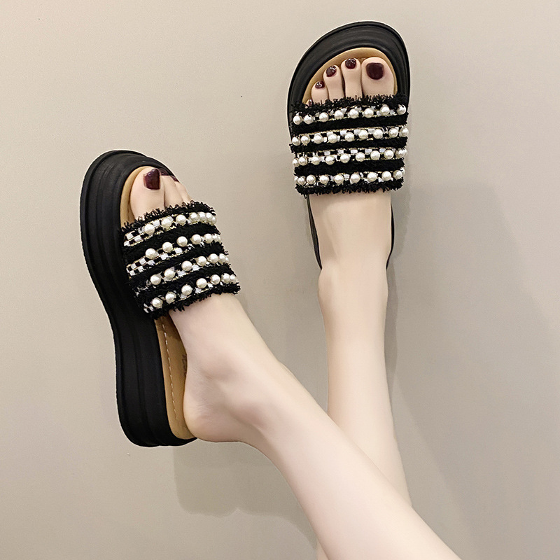 Ddmyoutdoor Women S Summer New Thick Soled Beach Sandals Fashionable Ladies Maternity Small Fragrance Style One Strap Slippers Outdoor Shoes